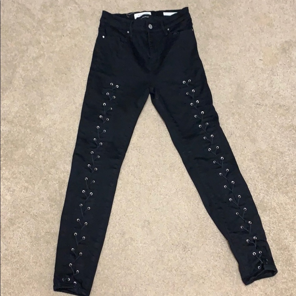 Lace Up Black Skinny Jeans
